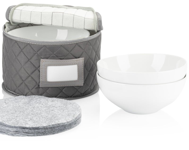 StackStorePlusMore Stack Store Plus More China Storage Quilted Case for Dessert Plate, Bowls, Small Plate or Saucer - 8" W x 6" H - Gray - Includes 12 Felt Separators - Image 1